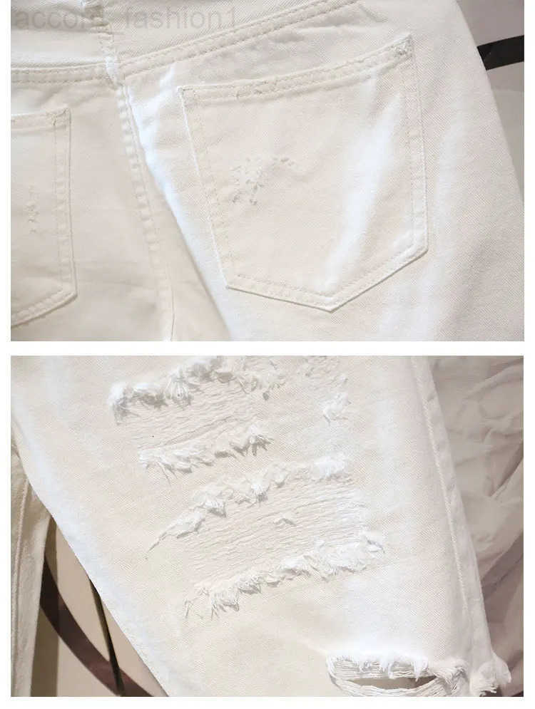 2022 Summer Fashion Cropped Mens Tattered Ripped Shorts Loose Straight Casual White Denim Pants Streetwear Men Boyfriend Jeans H260330