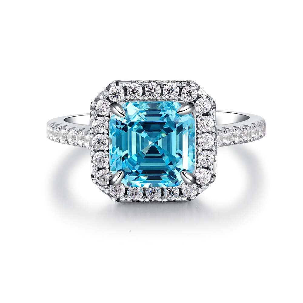Ring Exquisite Flower Shaped Luxury Zircon Ring Pure Silver Emerald Ring For Women High Carbon Diamond Radiant Ice Cut Zircon Wood Color Style Luxury 