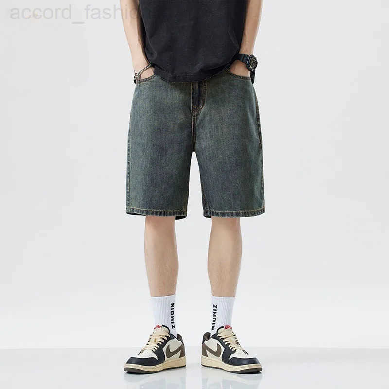 2026Casual Denim Shorts Men Elastic Waist Straight Comfortable Light Blue Soft Short Pants Baggy Wide Bermuda Male Jeans H260330