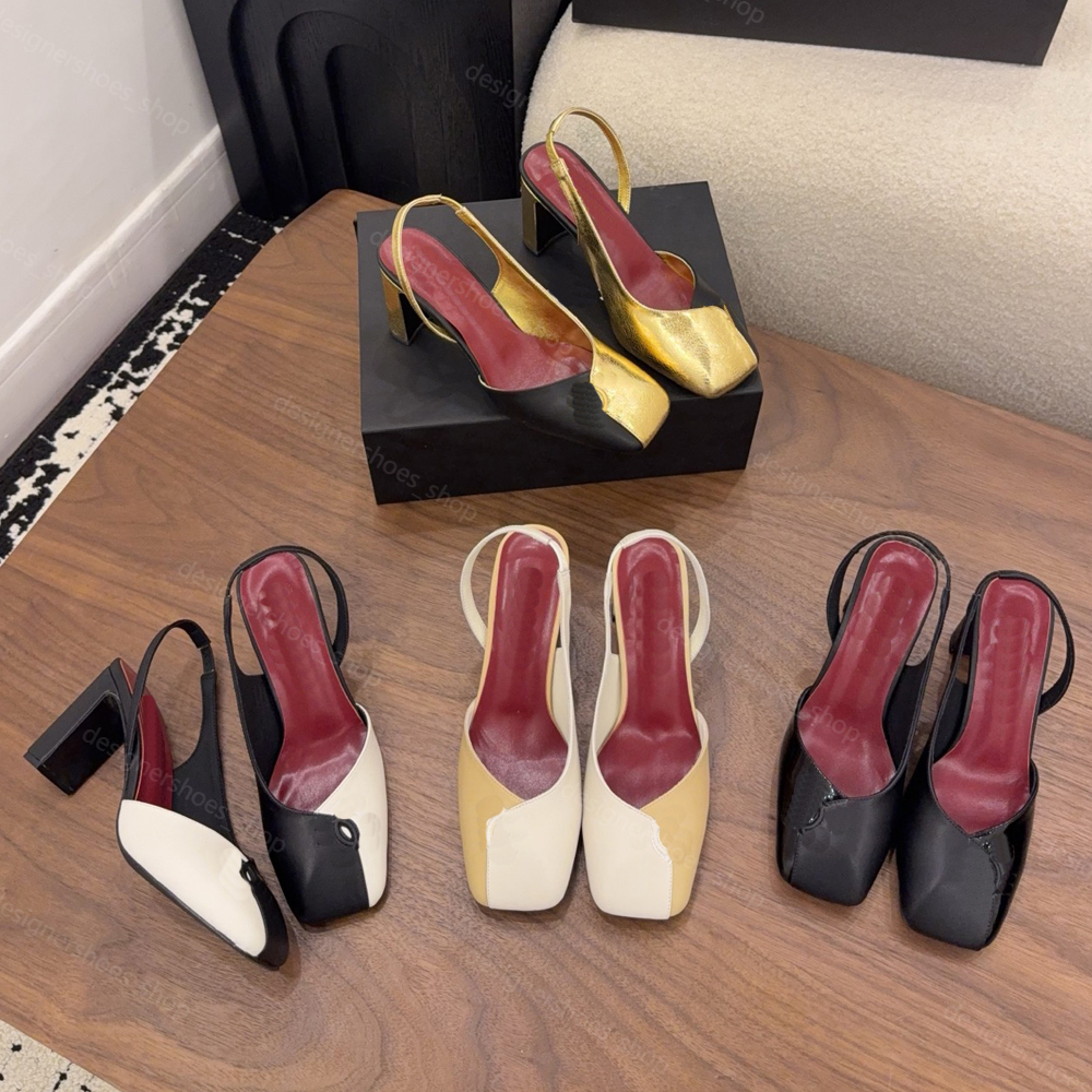 fashion Patchwork Slingbacks Pumps Luxury designer women slip on square toe Chunky Heel shoes Fashion new ladies dress shoes High heel size 35-41 With Box top quality