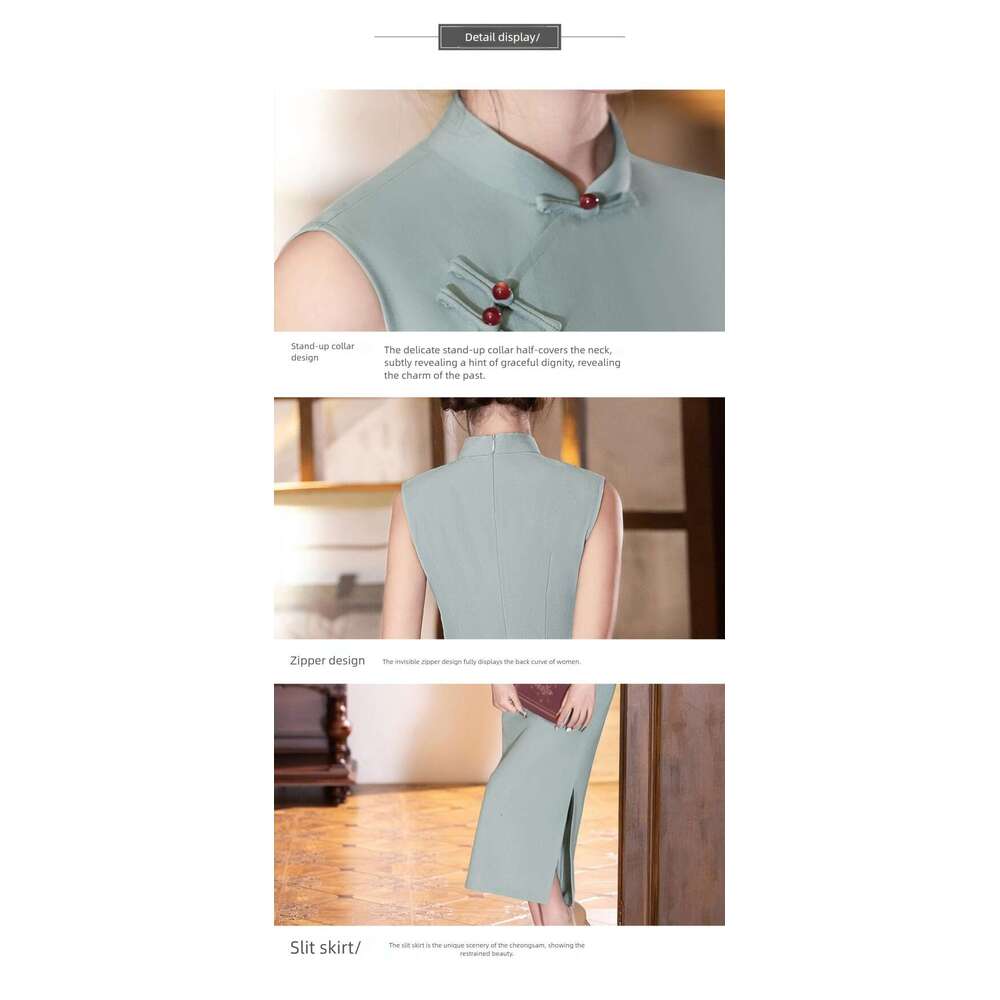 2026 Summer New Solid Color Chinese Modified Cheongsam For Women, Sleeveless, Artistic Elegant, Everyday Young Style Dress, In Stock Qipao Hanfu Silk