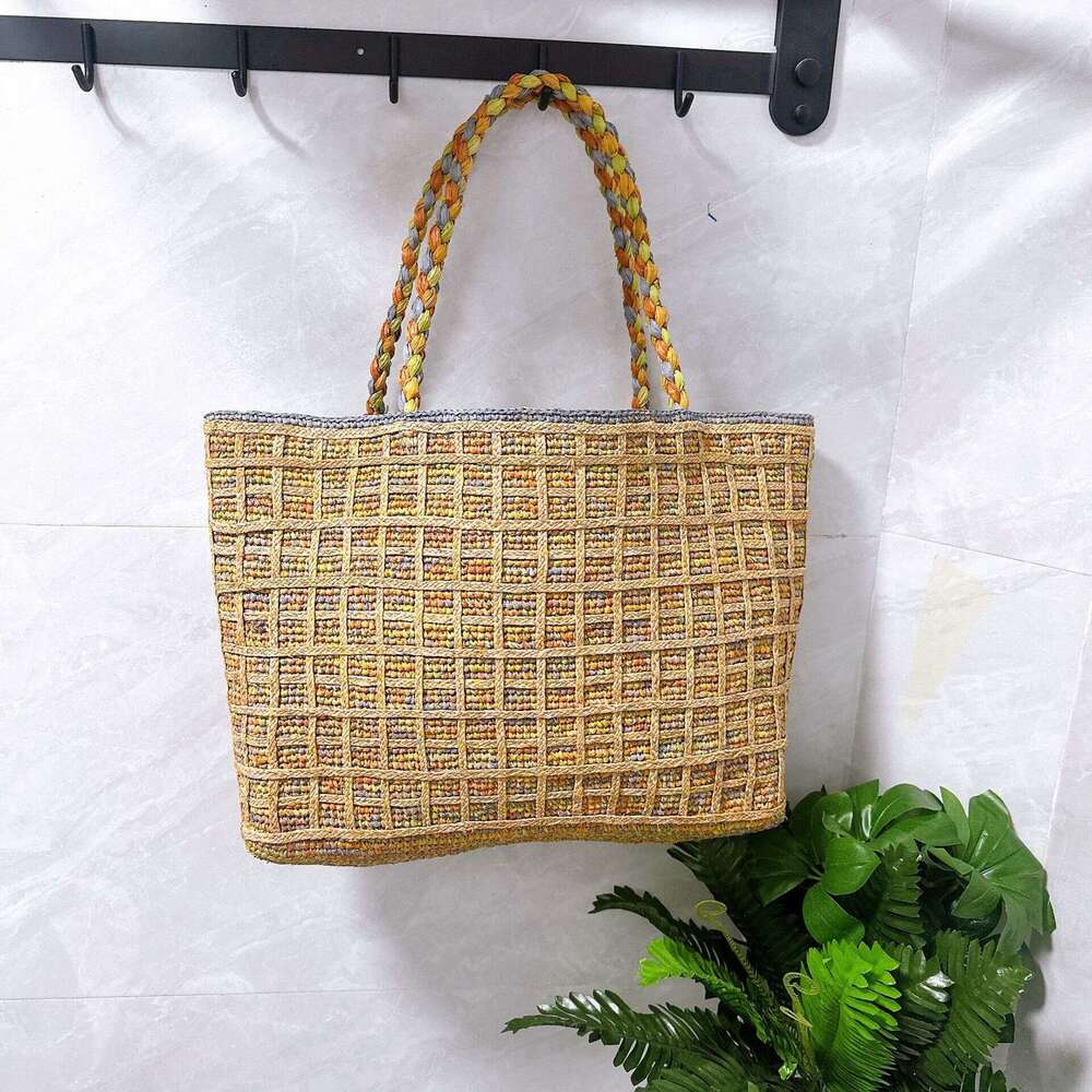Totebag Shoulder ROSE NOIRE High Quality Hand Woven Raffia For Women Large Capacity Colorful Tote Handbag Shoulder Bag Vacation Beach