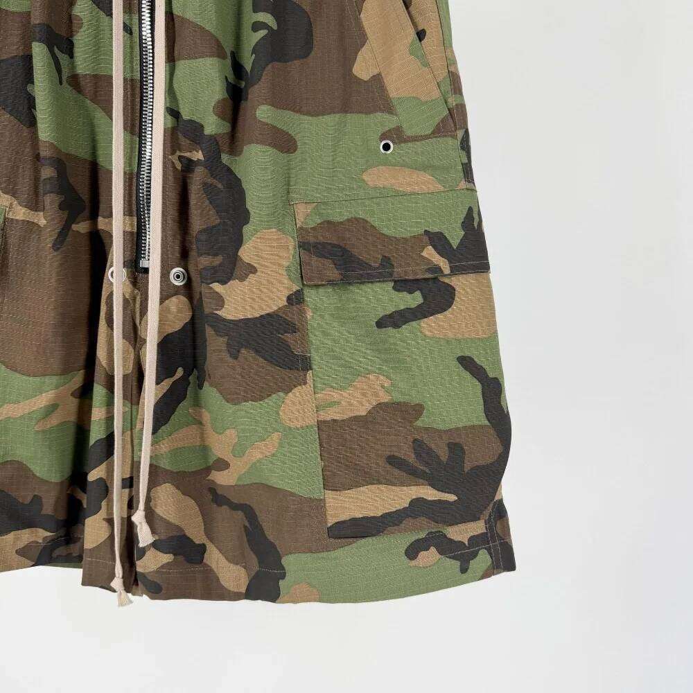 High Street RO Style Men's Drawstring Tie Washed And Worn Casual Camouflage Multi Pocket Organ Bag, Workwear Bag Shorts