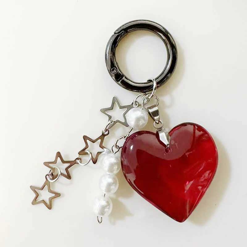 Harajuku Keychain Red Heart Star Backpack Pendant Kawaii Accessories Korean Fashion Charm Pearl Keychain Vintage Jewelry Z260330