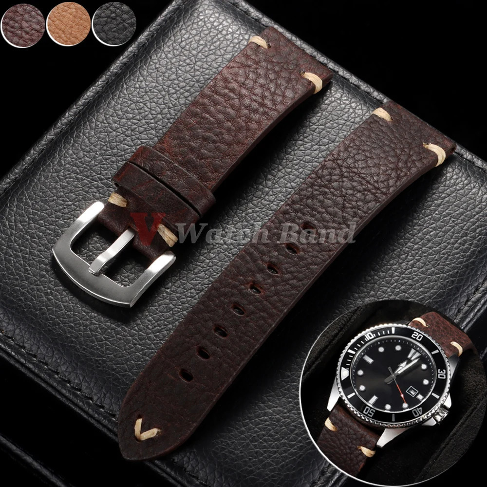 182022mm Universal Genuine Cowhide Watch Band Metal Buckle Vintage Straps for Men Women Breathable Bracelet Belt Accessories 260318