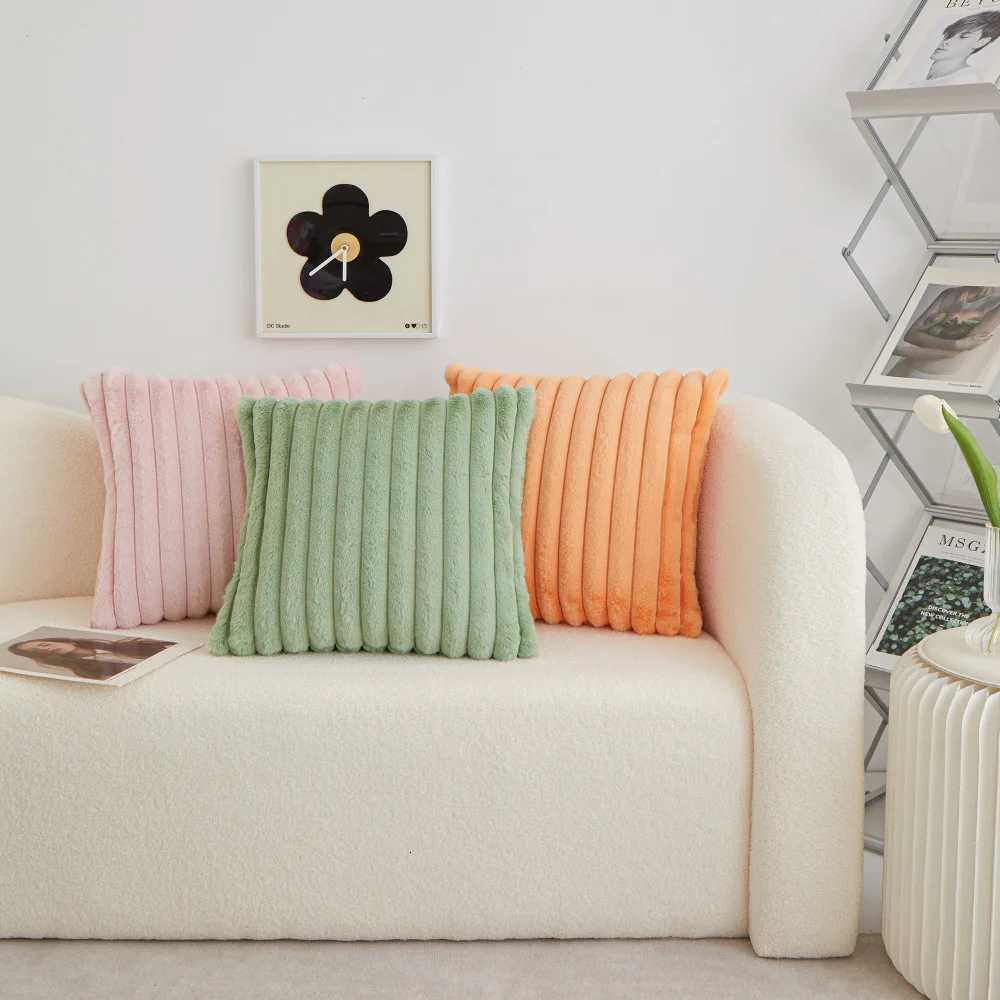 Square Faux Rabbit Fur Ribbed Pillow Case Solid Color Soft Plush Cushion Cover Sofa Office Decoration Pillow Cover Home Supplies H260330 - view 7