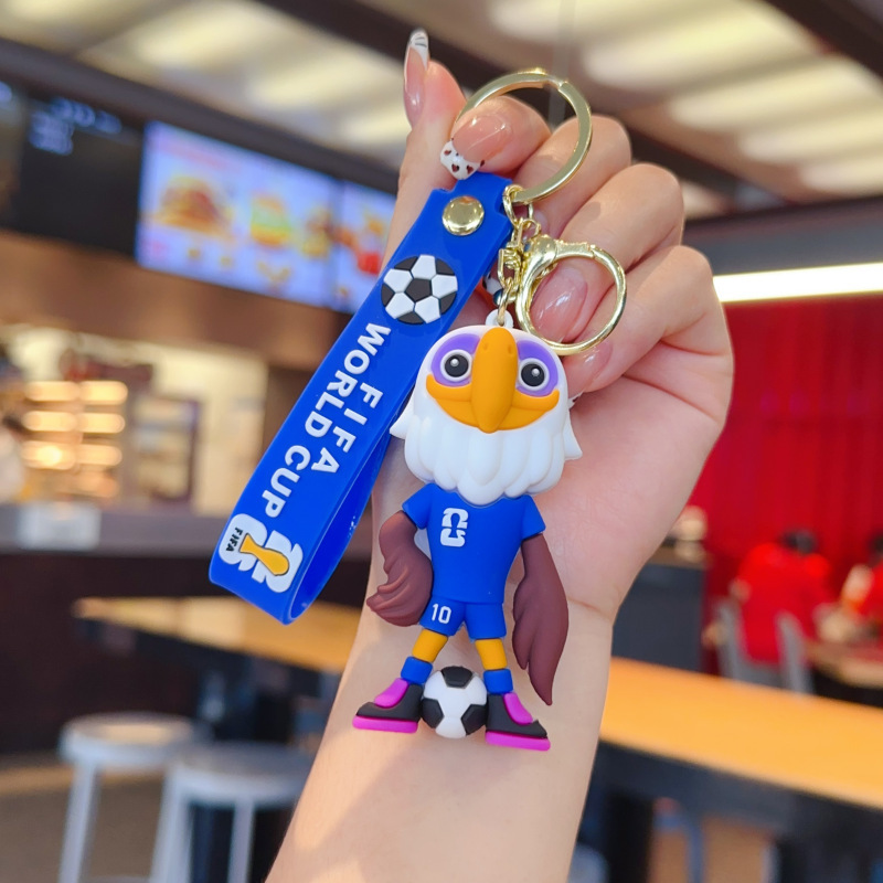 Cute Cartoon Mascot Keychain, World Cup Soccer Football Doll Pendant, Small Gift Key Ring Bag Charm