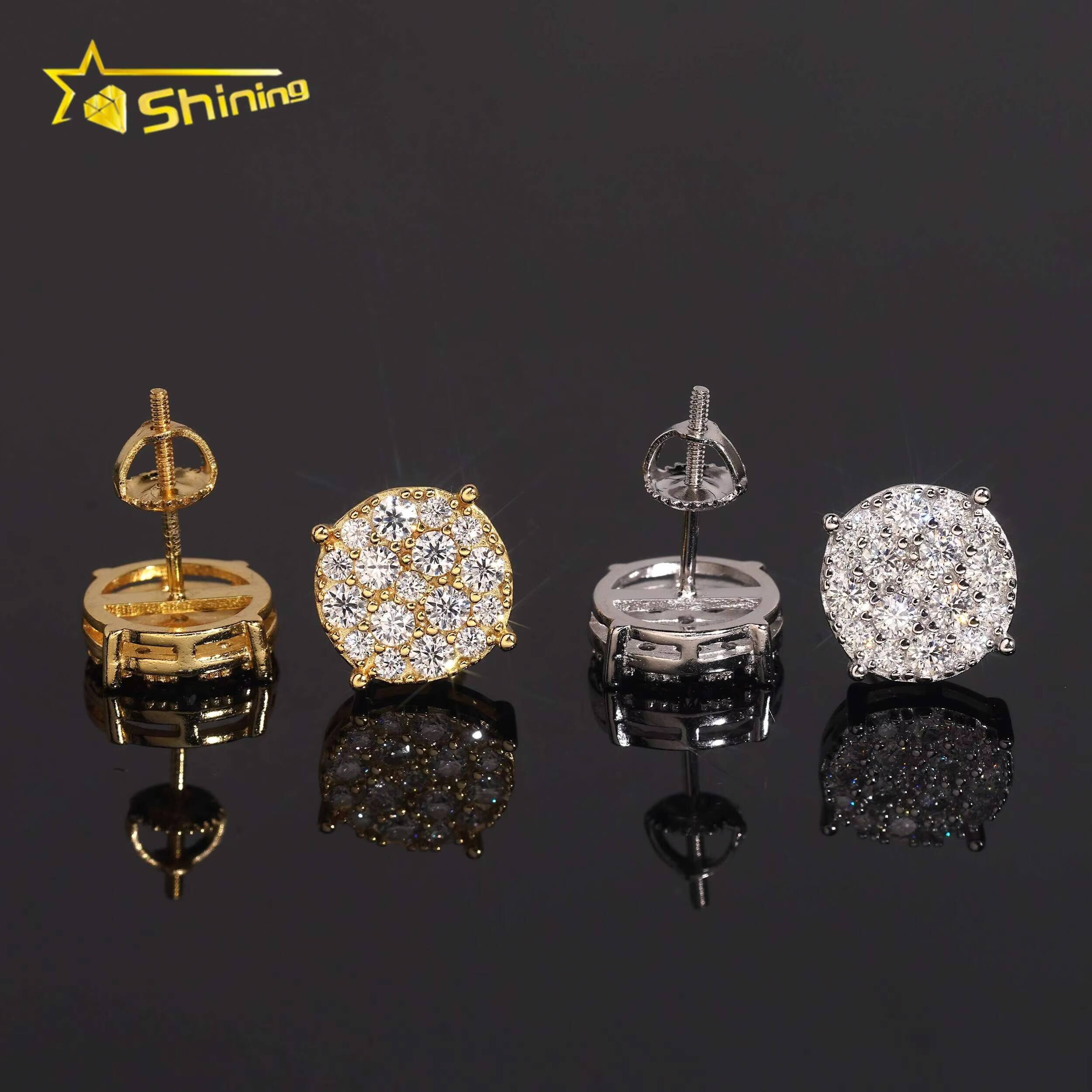 Wholesale Price High Quality Hip Hop Fine Jewelry Iced Out 925 Silver Screw Back Moissanite Earrings