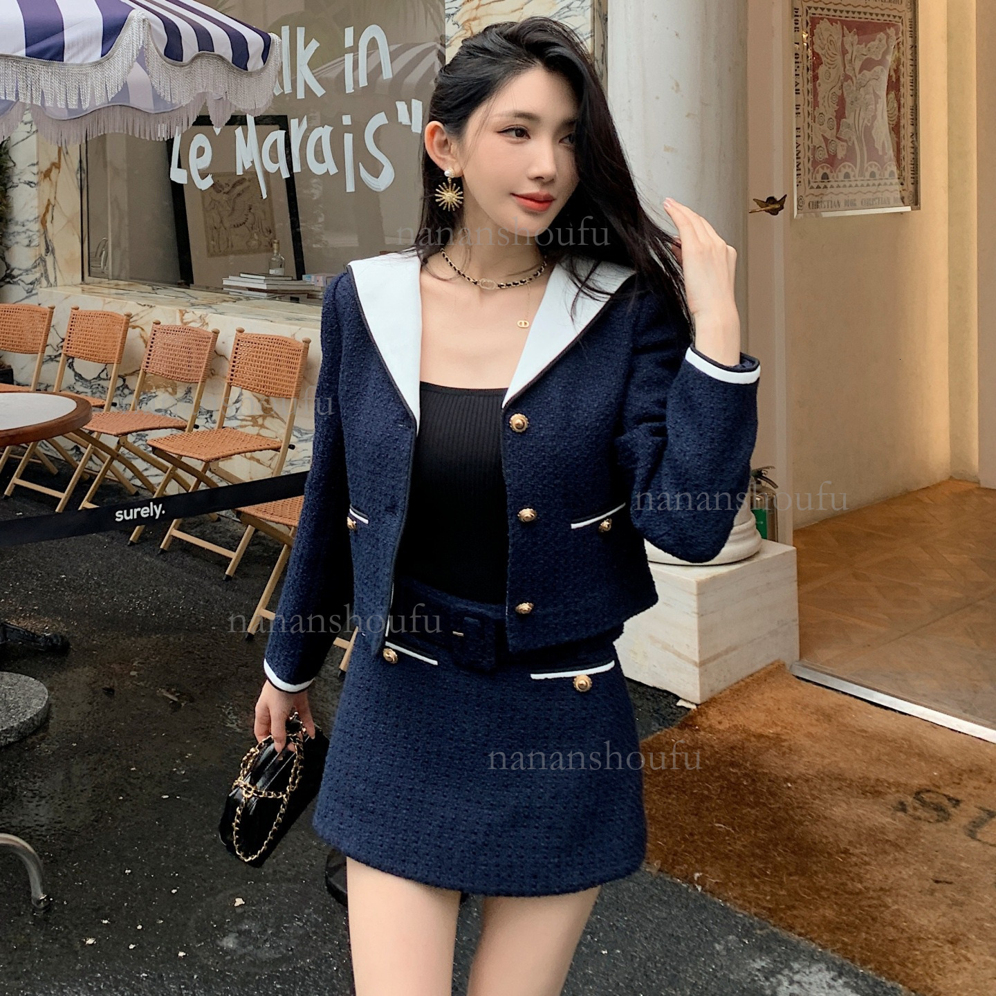 2026 Designer Women's Set Luxury Brand Coarse Felt Coat High Waist Slimming Short Sleeve Small Fragrant Style Short Sleeve Dress Essential For Da