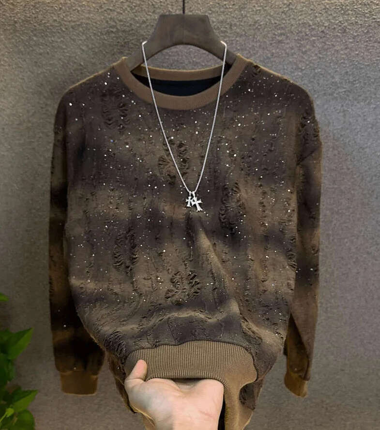 Autumn Collection Starry Long Sleeve Sweatshirt Round Neck Trendy Fashionable Casual Versatile Men's Pullover Top Light Luxury Luanyun