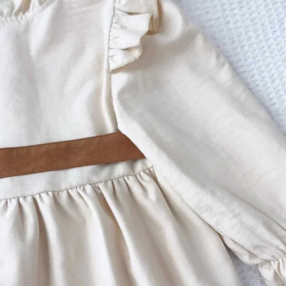 Autumn Plain Long Sleeved Stand Collar Tied Dress Solid Color Kids Dresses for Girls Daily Casual Clothes 3-7 Years OldT260330