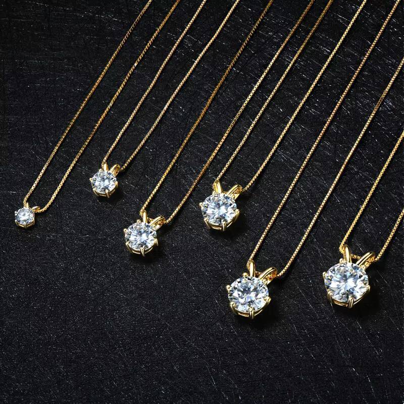 Moissanite 1ct 2ct 3ct Round Gold Plated 925 Sterling Silver VVS Moissanite Pendant Necklace with Gra Certificate