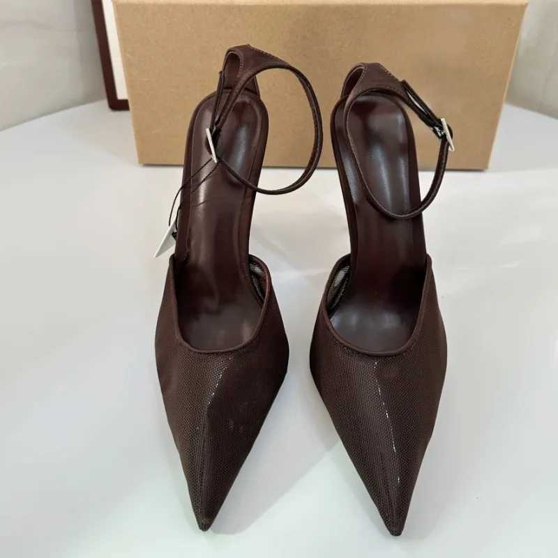 High Heels Women Summer Sandals Breathable Brown Mesh Elegant Ankle Strap Slingbacks Sexy Party Stiletto Brand Female Shoes Z260330