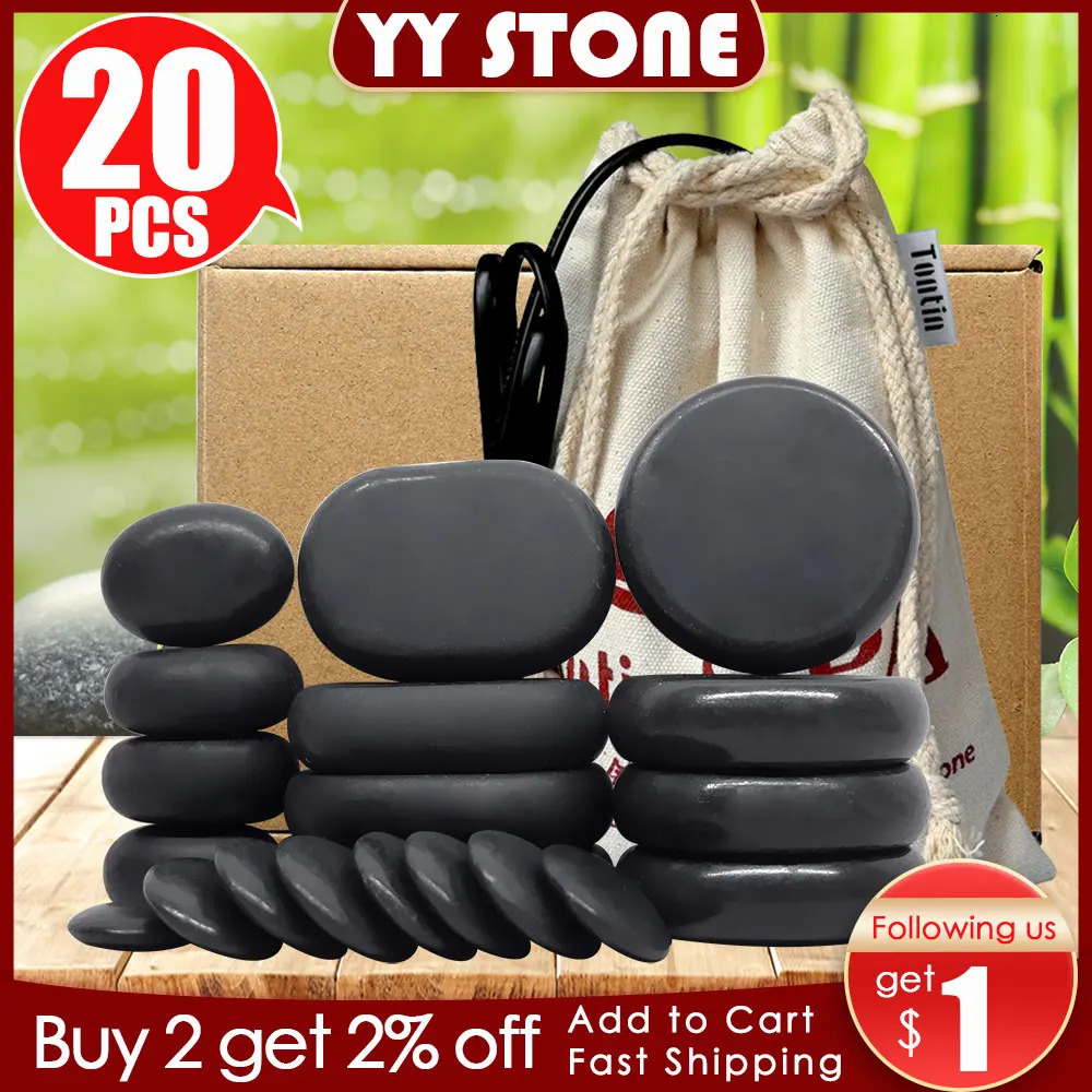 Tontin 20pcs/set Stone Massage Set Heater Box Relieve Stress Back Pain Health Care Lava Basalt round massage tool Stones 260316