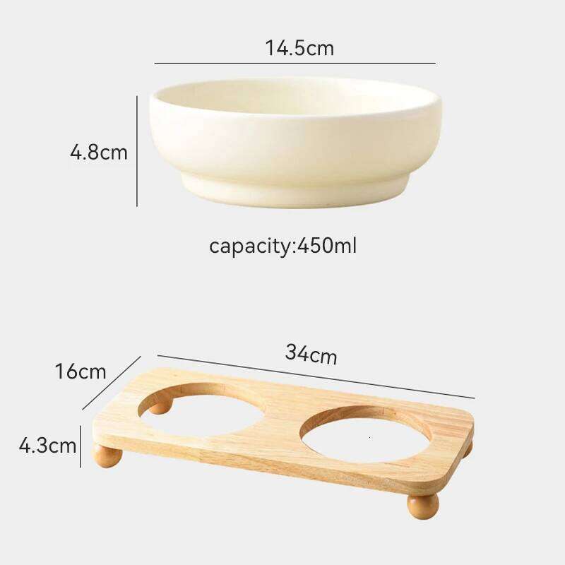 2in1 Ceramic Elevated Cat Dog Bowl with Stand Dual Food Water Feeder Dish For Neck Health Pet Non-Slip Eaasy Clean Double Bowls 26W0330