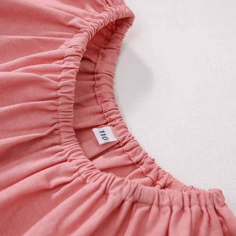 Summer Girls Soft Linen Ruffle Dress 2026 New Childrens Puff Sleeve Casual Loose Cotton And Linen Gather Dresses TZ255T260330