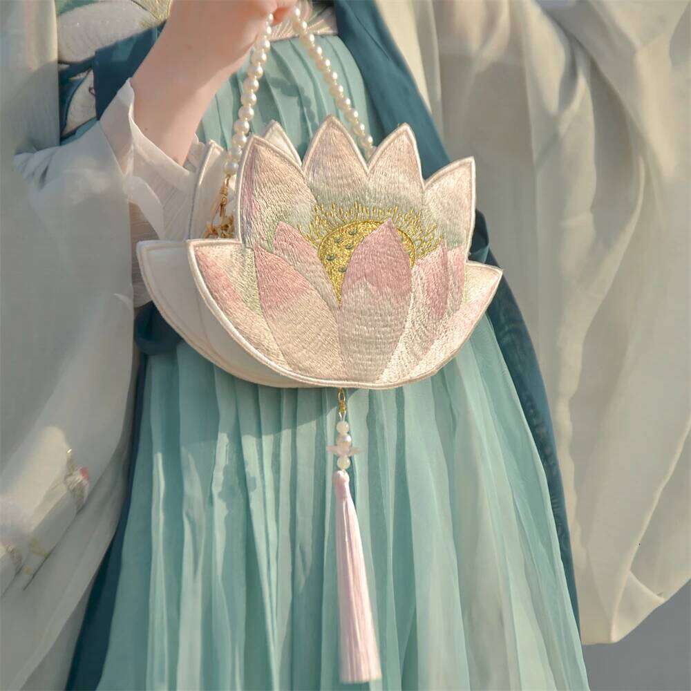 Chinese Embroidery Pcs Hanfu Handbag Ancient Style Embroidery Lotus Shoulder Bag Tassel Satchel Crossbody Purse For Mobile Phone Women Girl Gift