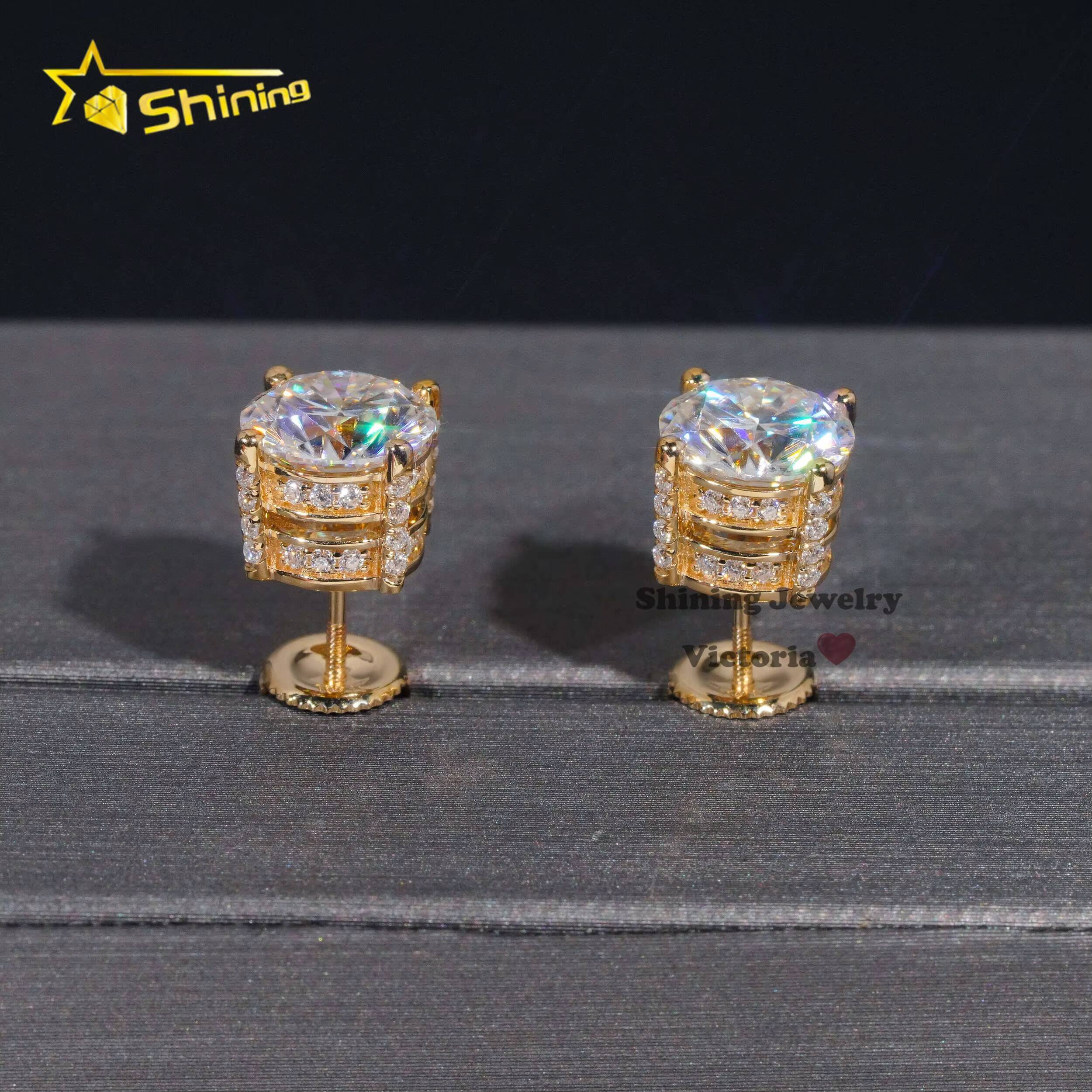 Iced Out Pass Diamond Tester Men Earrings VVS Moissanite Earrings 10K Soild Gold Screw Back 65MM Side Iced Earrings Studs