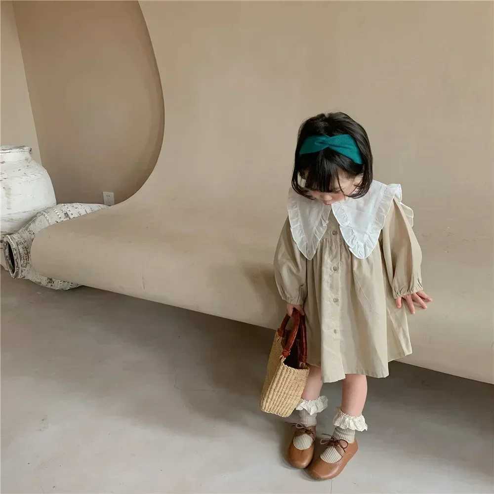 8486 Girls Clothes Casual Dress Spring Autumn New Korean Cotton Linen Girls Princess Plaid DressT260330