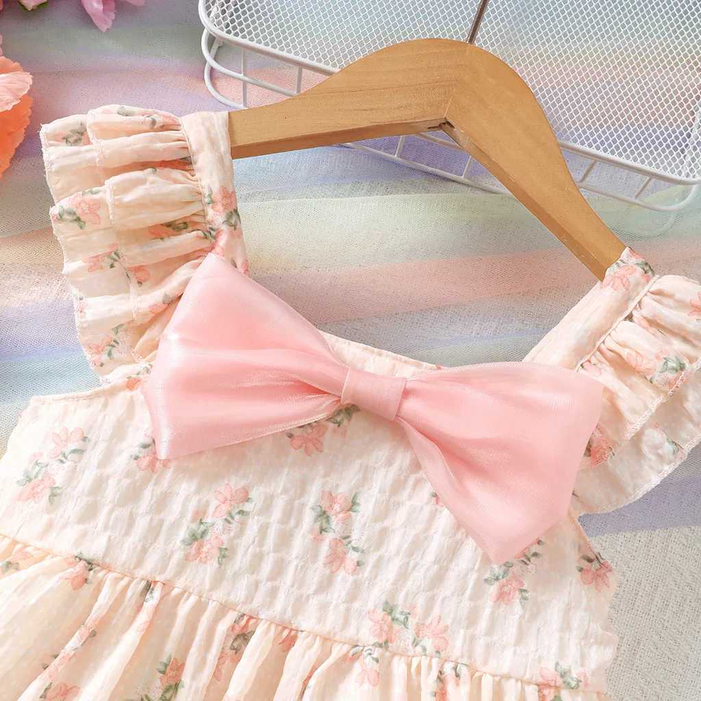 1-6Years Kids Girl Princess Dresses Sleeveless Sling Ruffle Floral Print Tiered Dress Fashion Cute Child Girl Daily Party WearT260330