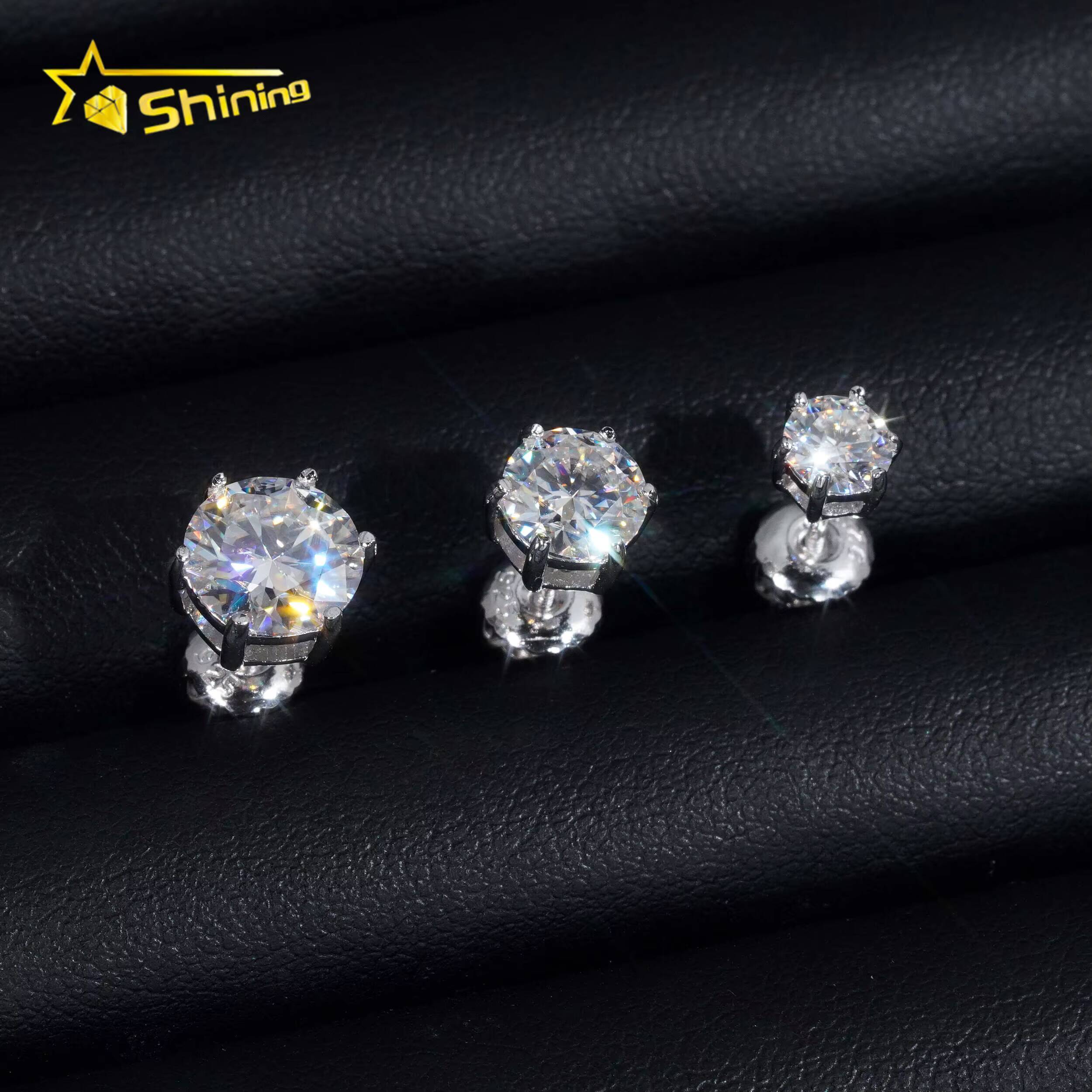 Classical 6 Prongs Earrings GRA Moissnaite Pass Diamond Tester 925 Sterling Silver Moissanite Screw Back Stud Earrings