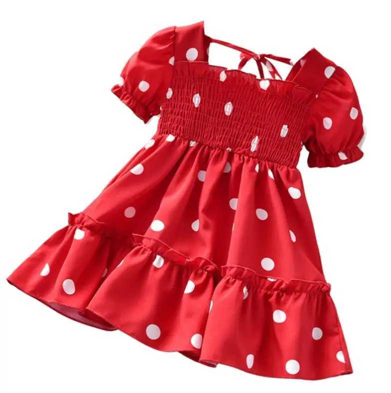 3-7Y Kids Girls Fashion Short Sleeve Polka Dot Dress Stylish Princess Party Dresses Children Baby Girls SundressT260330