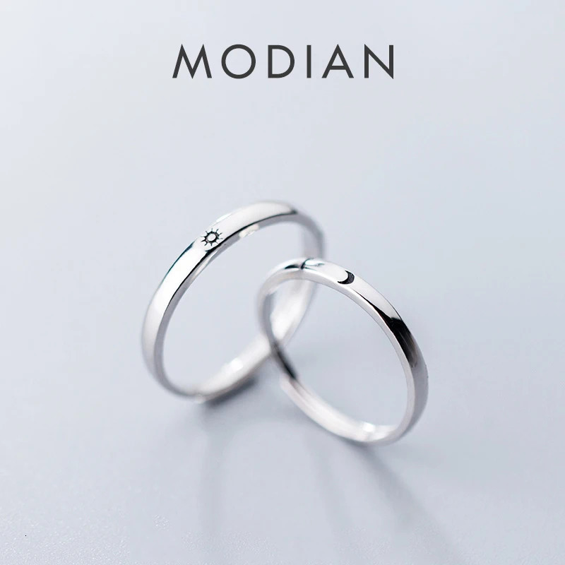 Modian Genuine 925 Sterling Silver Classic Romantic Adjustable Sun Moon Couple Lover Finger Ring For Women Wedding Jewelry 260324
