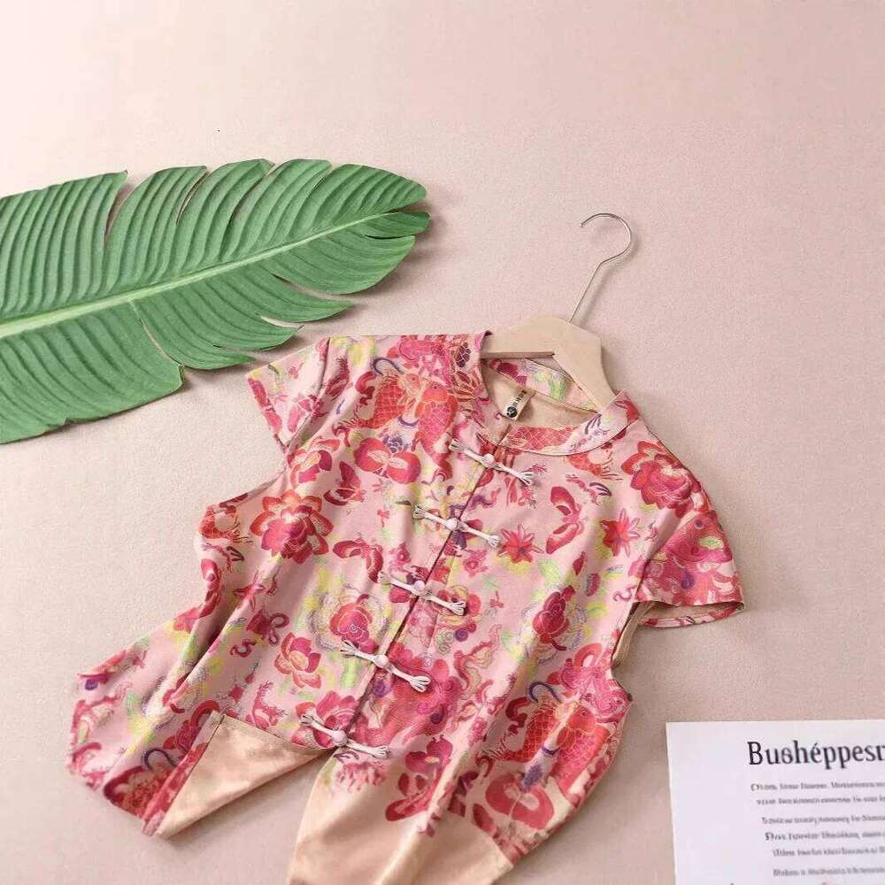 Chinese Style Women's Shirt Sleeve Acetate Satin T-Shirt Waist Cinched Qipao Short Top Summer New Arrival MAKOUFEI