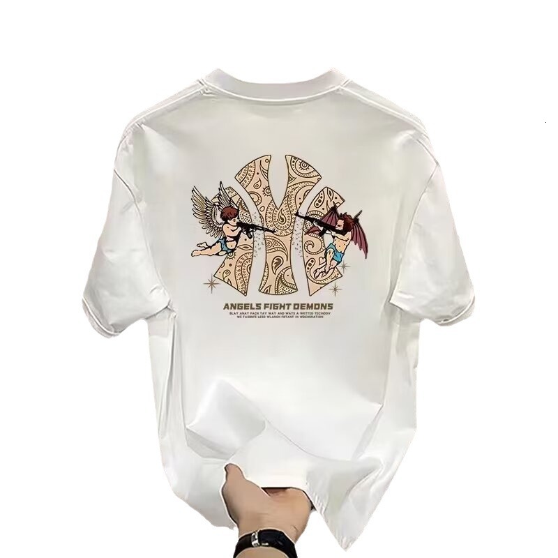 Designer Short-sleeved Shirt, High-end Pure Cotton, Men's Printed Short-sleeved T-shirt, 2026 New Summer Fashionable Casual Round-neck Shirt