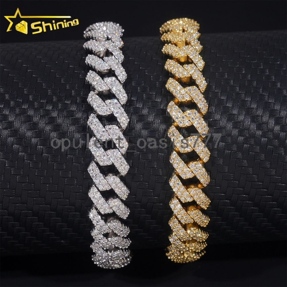Hot Sale 8mm Custom Hip Hop Jewelry Iced Diamond Brass Copper VVS Moissanite Cuban Link Chain Bracelet Mens Luxury
