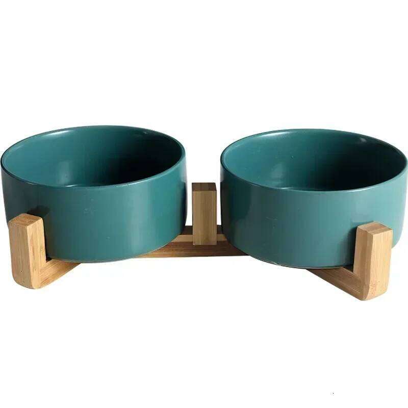 Ceramic Dog Food Cat Drinking Water Double Protection Cervical Spine Black Pet Bowl 26W0330