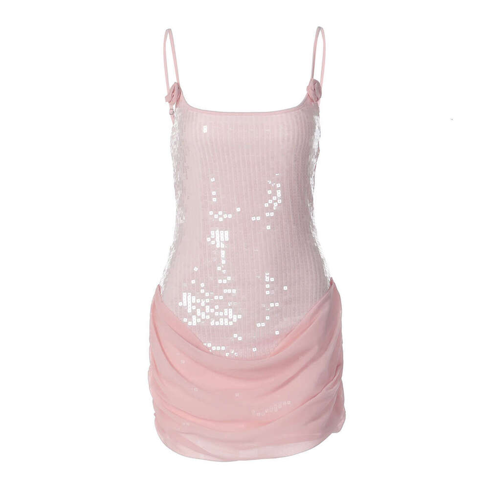 Designer's new European A10 and American sequined sleeveless slim fit sexy strapless patch mesh tight dress