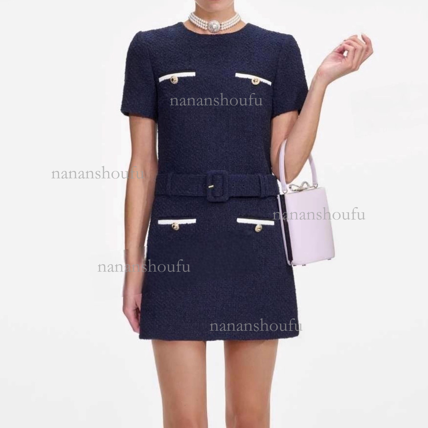 2026 Designer Women's Set Luxury Brand Coarse Felt Coat High Waist Slimming Short Sleeve Small Fragrant Style Short Sleeve Dress Essential For Da