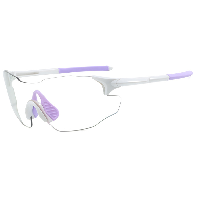 White frame photosensitive color changing cycling glasses for day and night use, outdoor cycling climbing glasses, UV resistant, men's and women&