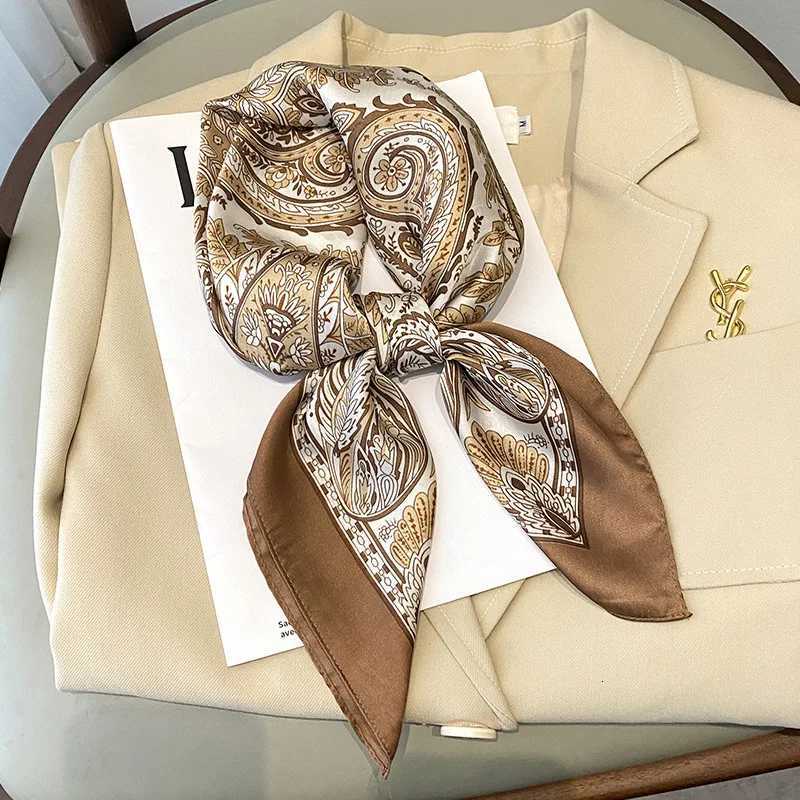 Blue Fashion Print 7070cm Silk Square Scarf Women Soft Satin Hairband Neckerchief Tie Female Headband Foulard Bag Ribbon Z260330