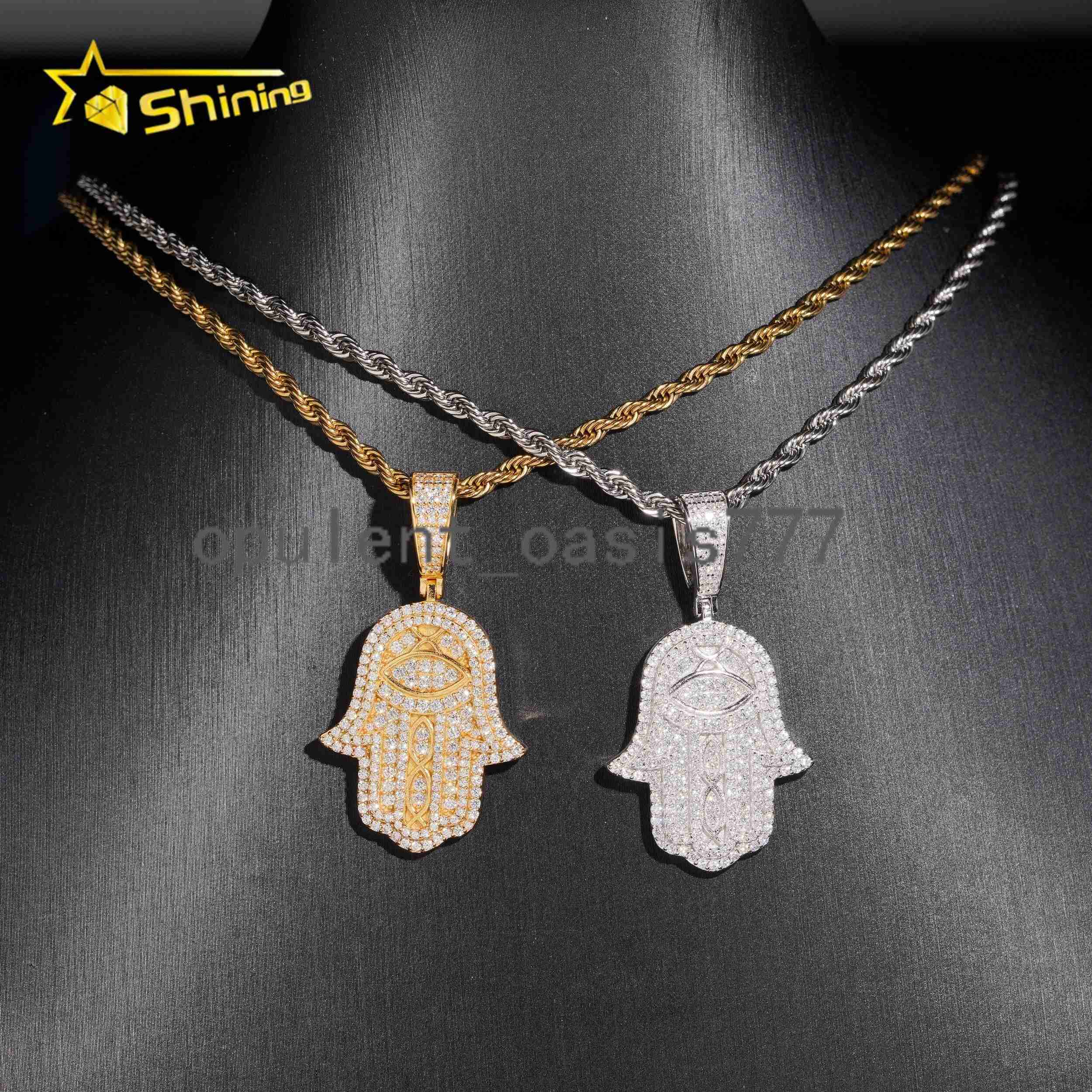Fast Shipping Local Stock 925 Sterling Silver Hip Hop Mens Iced Out Moissanite Hamsa Pendant