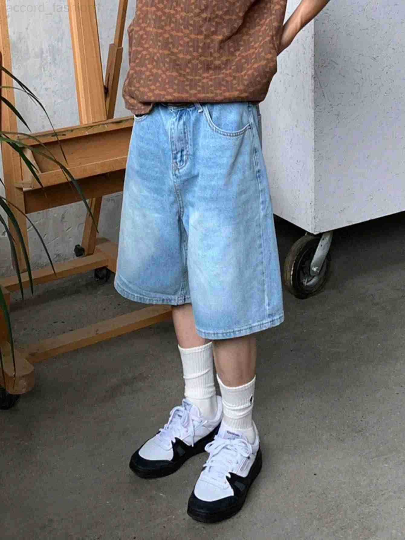 Blue Loose Denim Casual Shorts For Men Non Stretch Fabric Jorts Simple Fashion Daily Wear Comfort Summer Outfits H260330