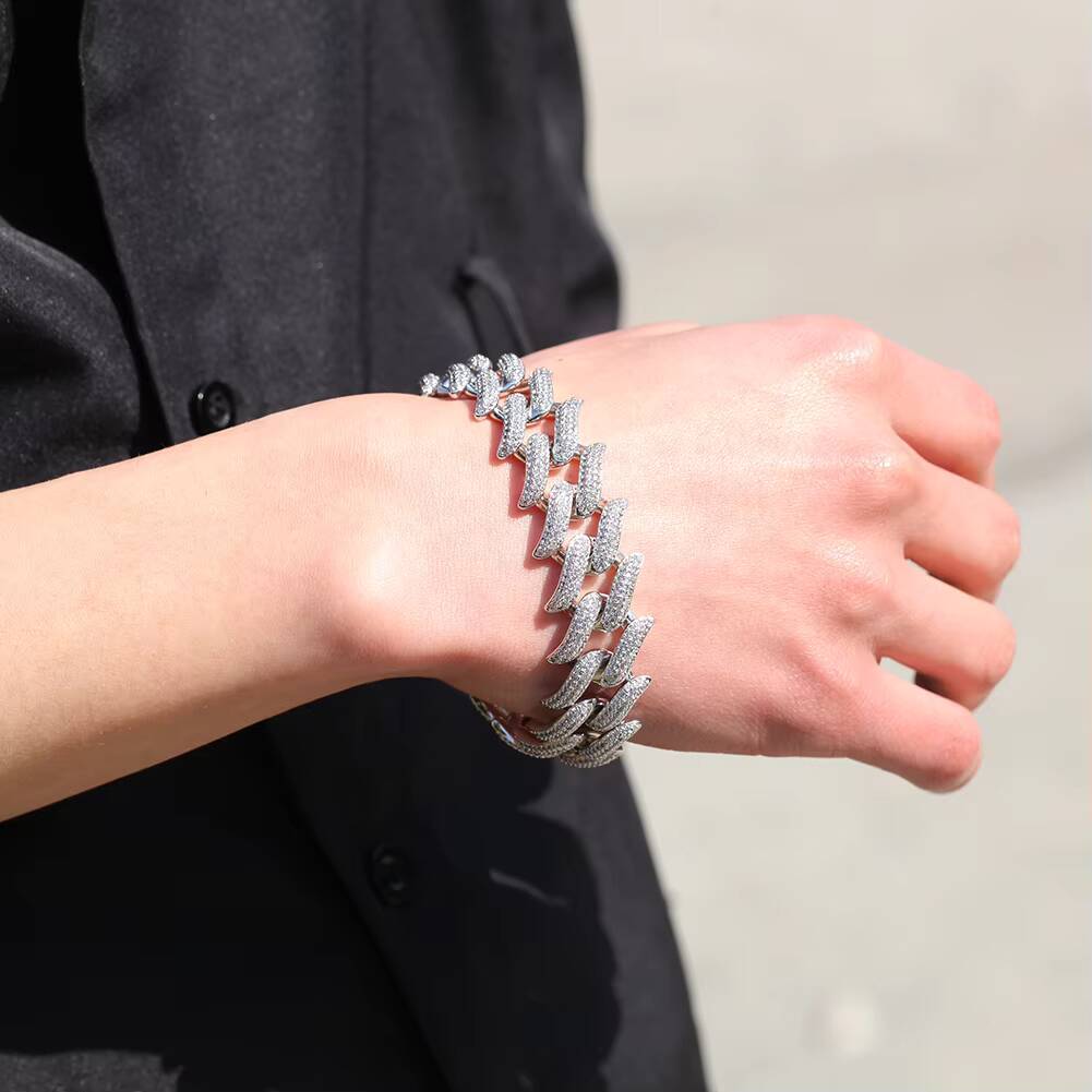 Hip-Hop Thorn Cuba Link Bracelets and Bangles Punk Thorn Cuba Moissanite Mens Bracelet 8Inch
