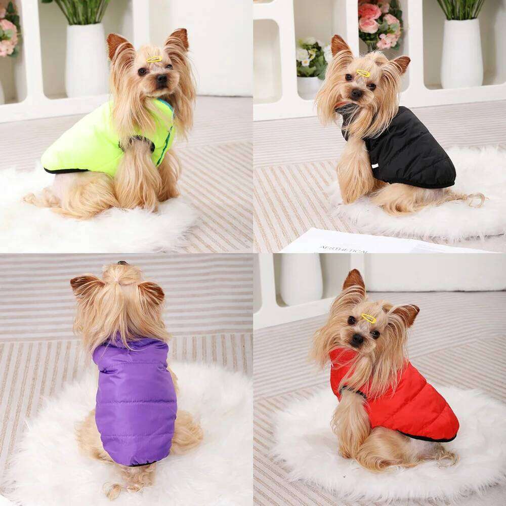 Waterproof Reversible Pet Dog Jacket for Small Medium Dogs Cats Winter Warm Clothes with Zipper Windproof French Bulldog Coat