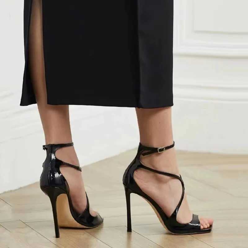 2025 Summer New brand Patent Leather Women Gladiator Sandals Fashion Square toe Stiletto High heels Party Dress Shoes Sandalias Z260330