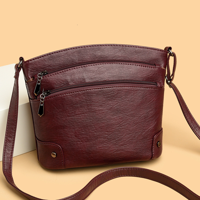 PU women's 2025 new vintage fashion multi-layer bucket soft leather ladies' shoulder crossbody bag for middle-aged mothers