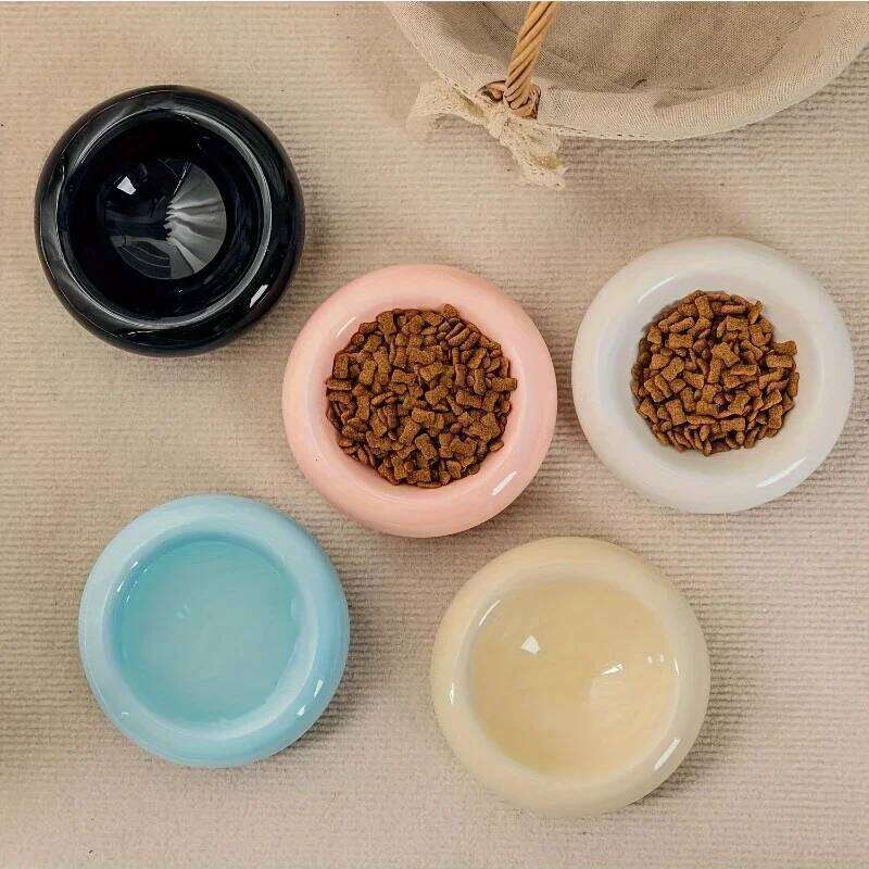 Ceramic pet donut dispenser, Dudu cat food spill proof water bowl, snack bowl 26W0330