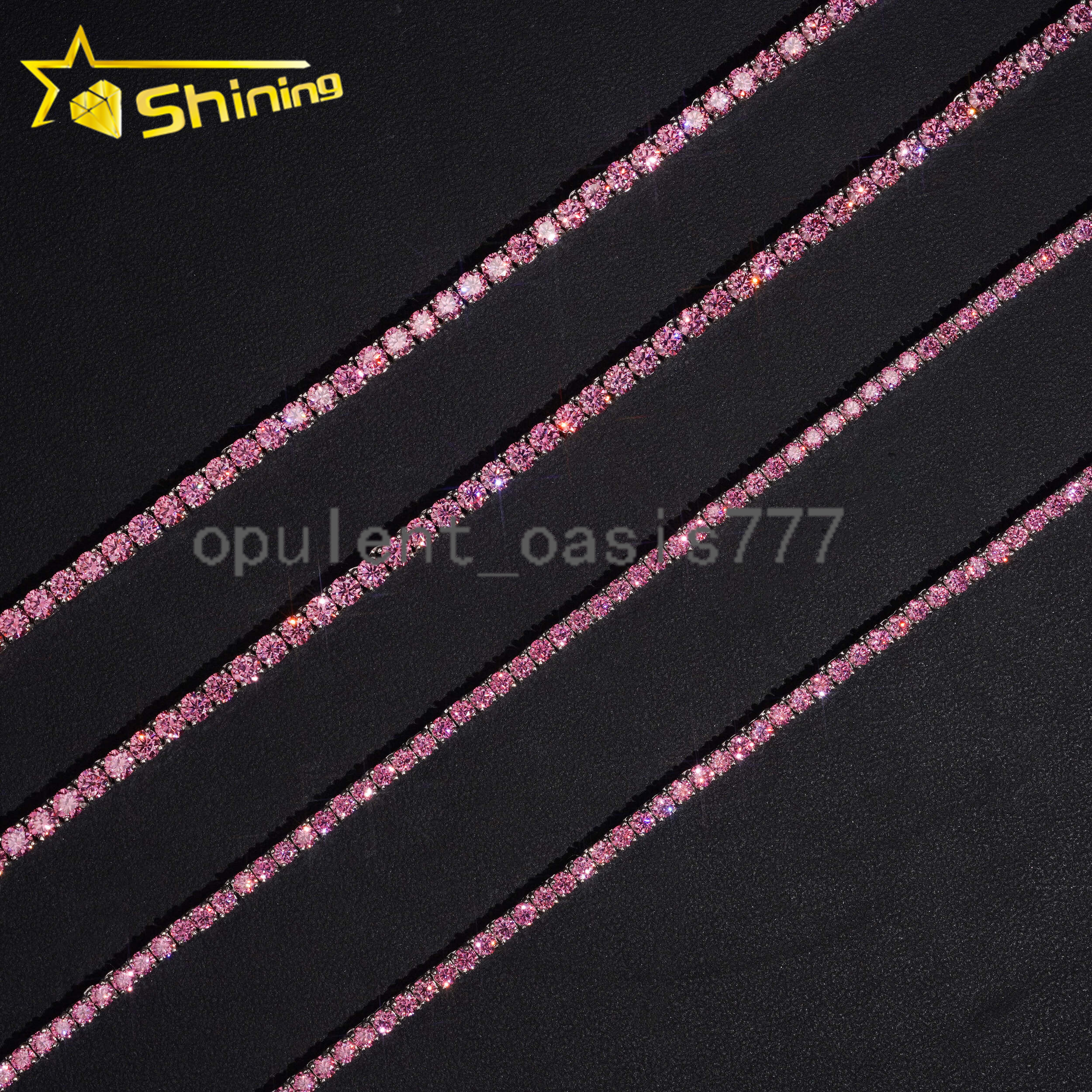 New Arrival 925 Silver 3mm 4mm Pink Color Moissanite Tennis Necklace Hip Hop Iced Out Men Women Choker Tennis Chains