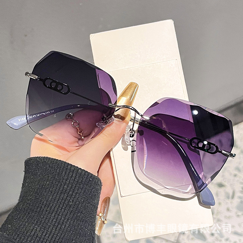 Luxury Brand Designer Sunglasses High-Definition Nylon Light Luxury High-End Frameless Fashion Sunglasses For Women, Beauty-Enhancing Glasses, Driving