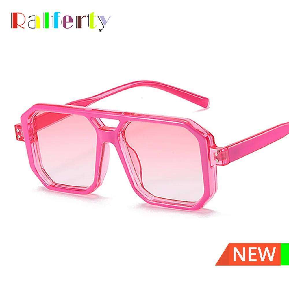 Ralferty Candy Square Sunglasses for Women Pink Gradient Double Bridge Men's Sun Glasses Female Shades UV Protection Oculos 26Y0330