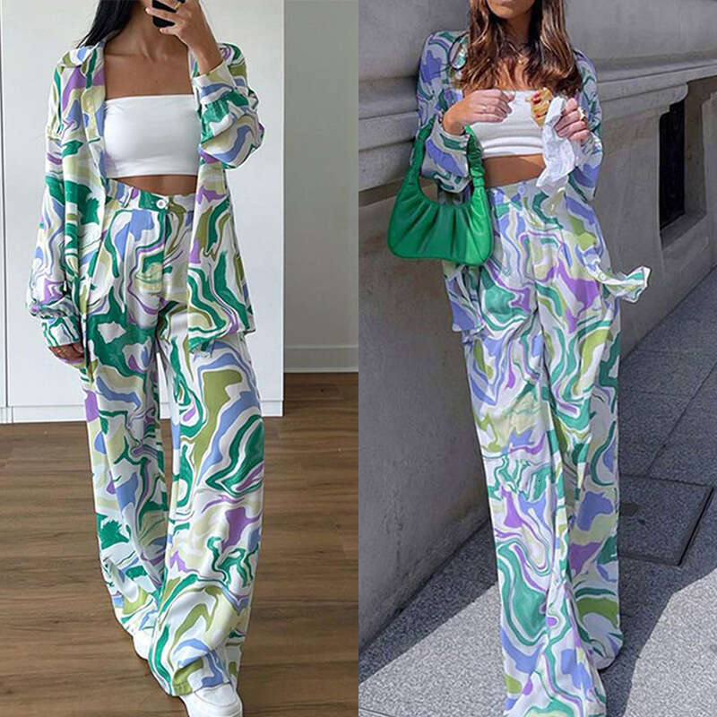 2026 Spring New Collection: Cross-Border European and American Foreign Trade Women's Clothing, Fashionable Commuting Loose-Fit Printed Wide-Leg P
