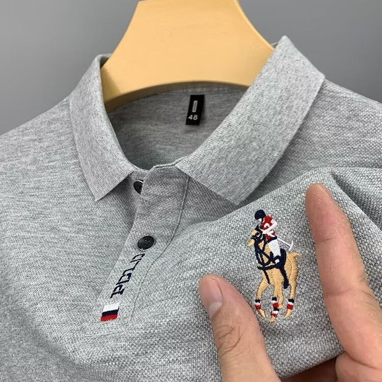 Short-sleeved Summer New-style Embroidered Shirt Collarless Solid-color T-shirt Designer Short-sleeved Casual Luxurious Versatile