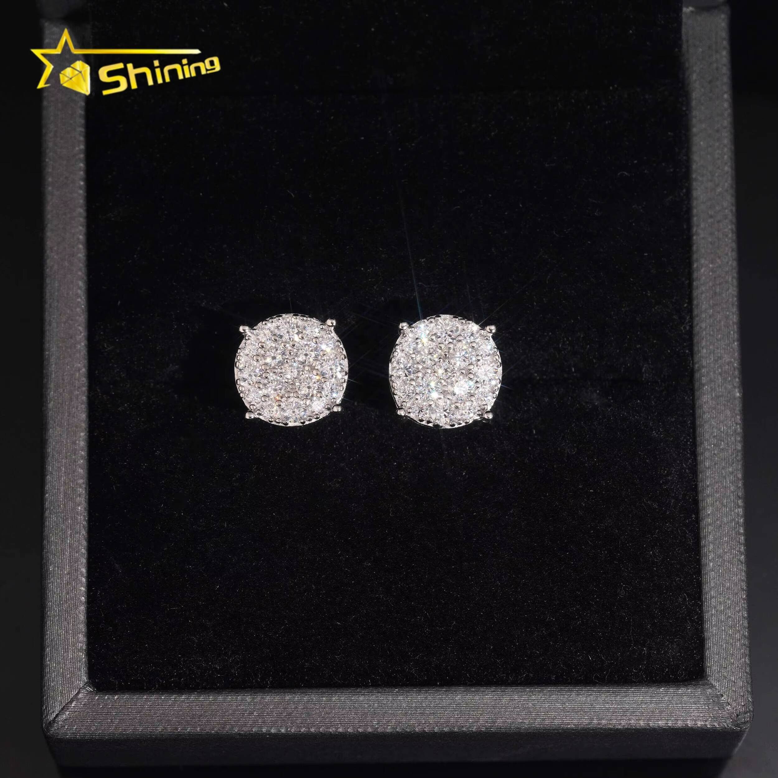 Wholesale Price High Quality Hip Hop Fine Jewelry Iced Out 925 Silver Screw Back Moissanite Earrings