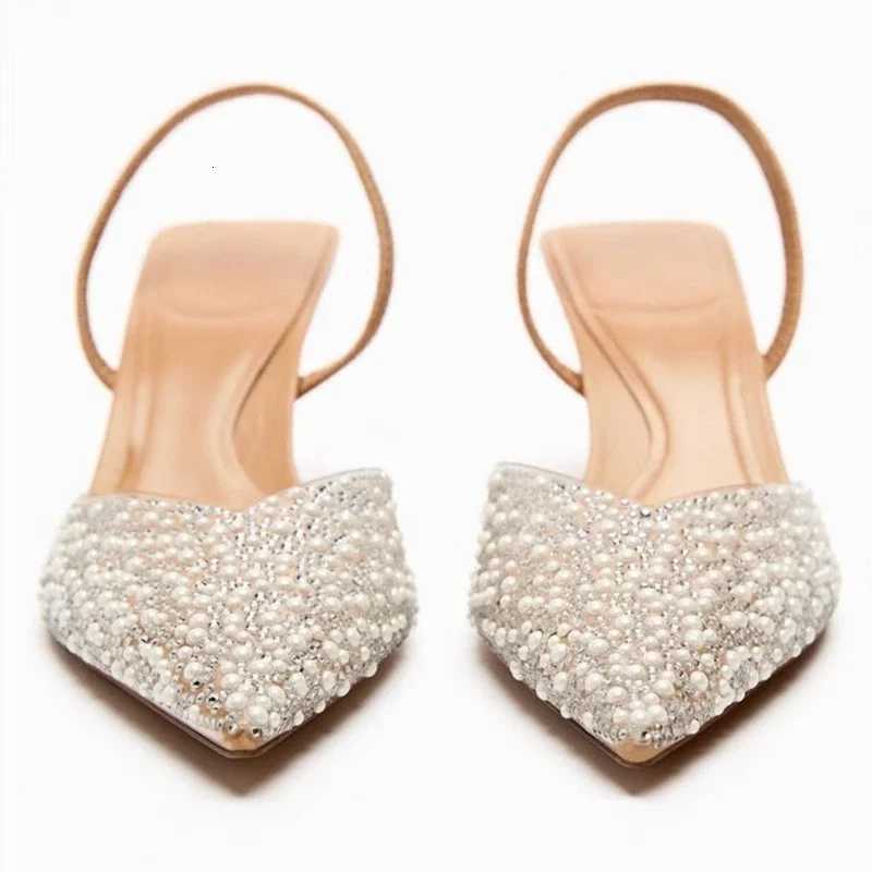 2025 Fashion Summer Women High Heels Sandals Pearl Decoration Slingback Pointed Toe Elegant Party Wedding Bridal Ladies Shoes Z260330