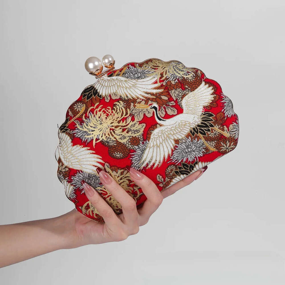Chinese Embroidery Embroidery Women Evening Bag Wedding Shell Shaped Shoulder Handbags Mini Dinner Clutch Pearl Hasp Purse Drop Shipping